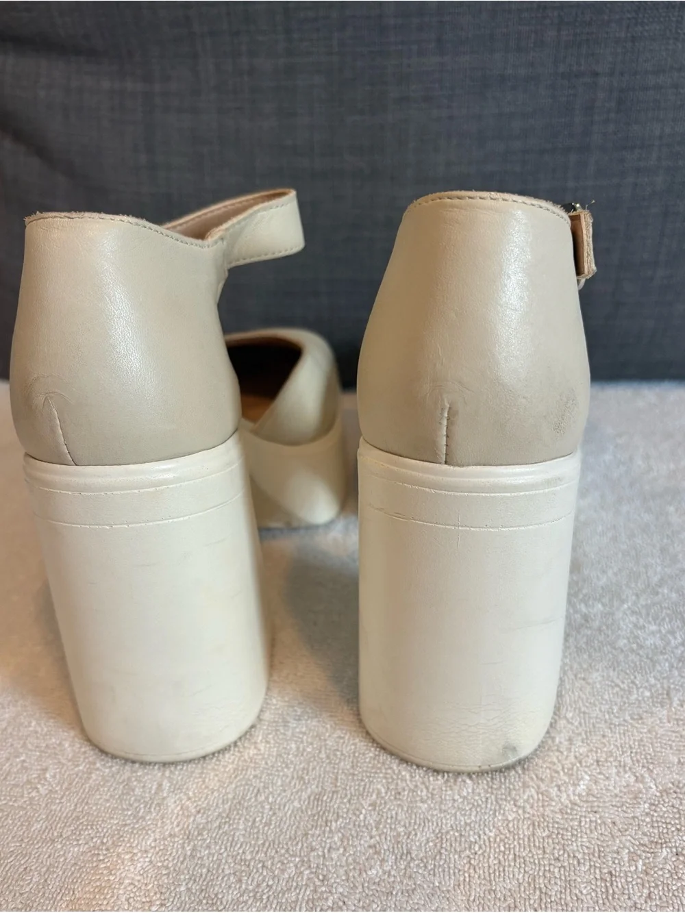 Free People Gwen Leather Mary Jane Platform Heels Moonlight White Sz 7